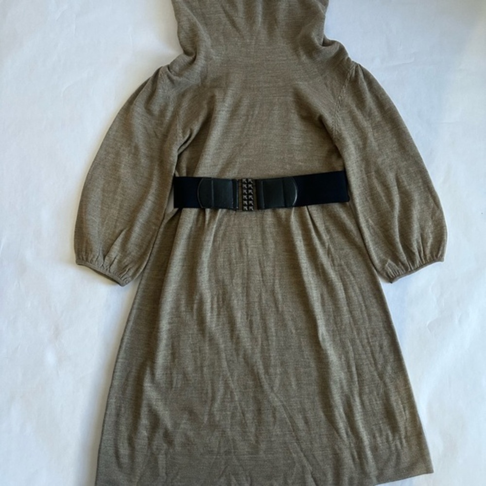 Tan Hooded Dress with Black Belt
